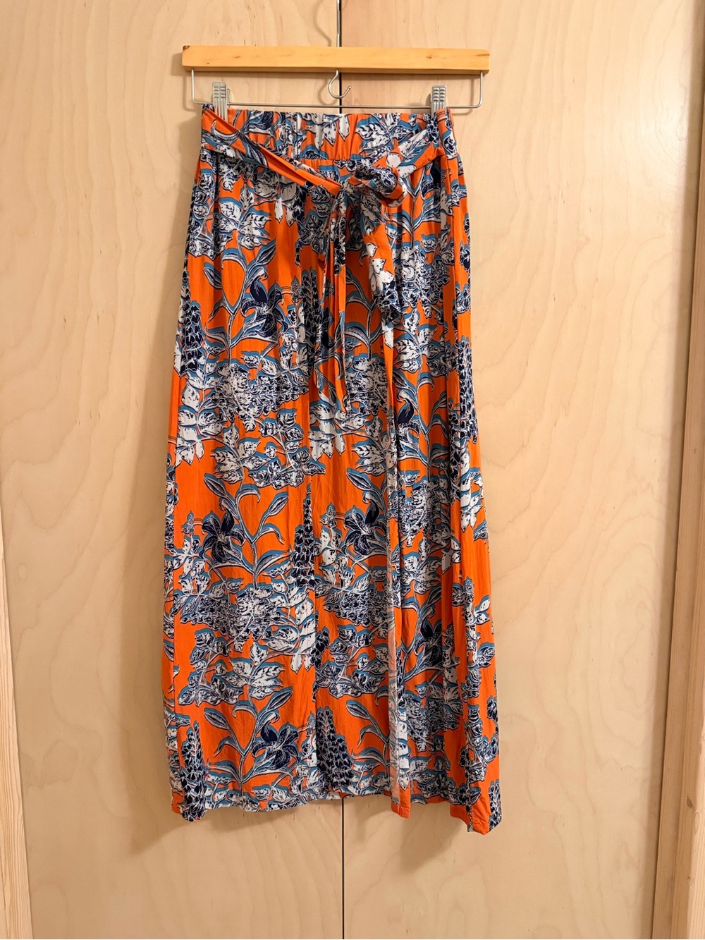 CAbi Orange & Navy Floral Wrap Skirt XS